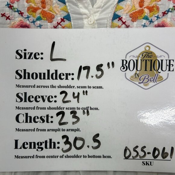 Johnny Was Tunic Blouse Floral Embroidery White Boho Artsy Romantic Feminine L - Picture 10 of 11